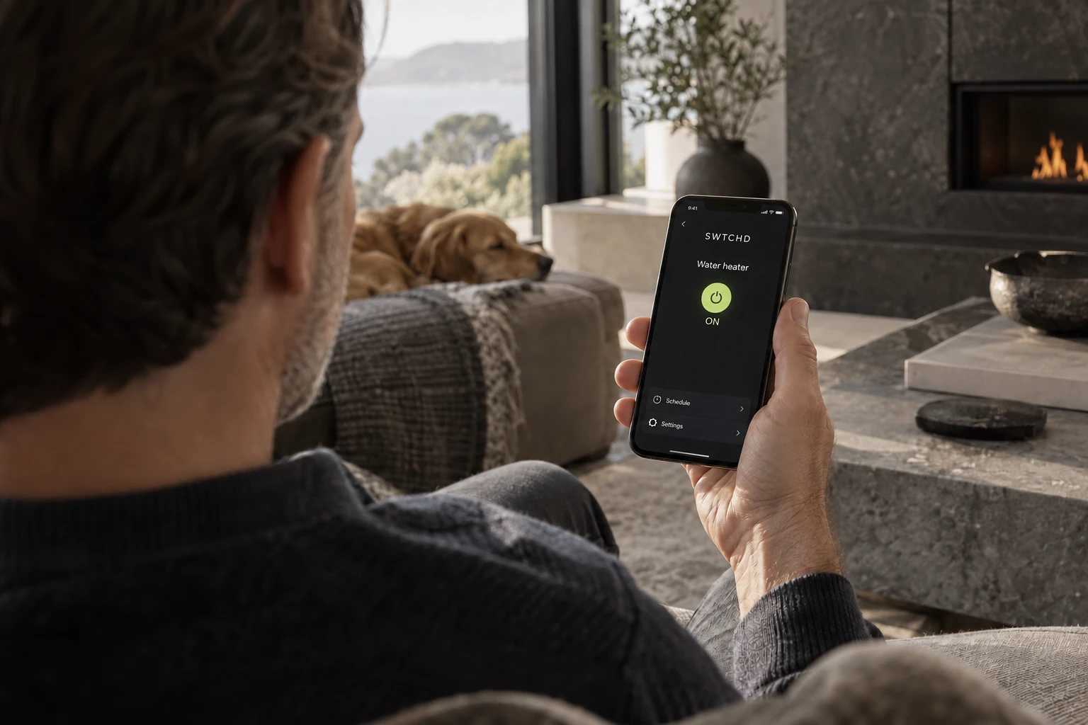 Checking the connected water-heater circuit on a phone from the living room